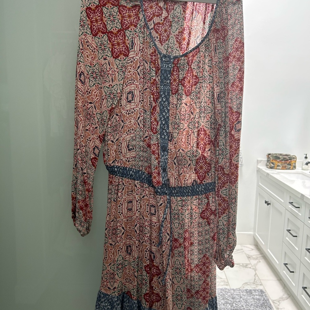 Gibson Red and Blue Long Sleeve Sundress